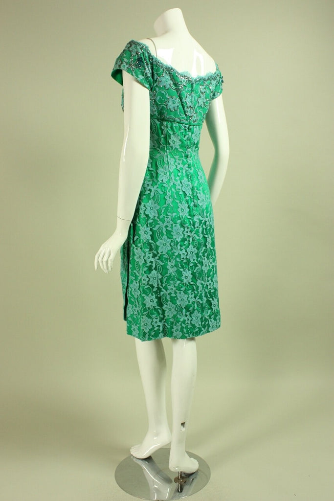 1950's Cocktail Dress Green Lace ...